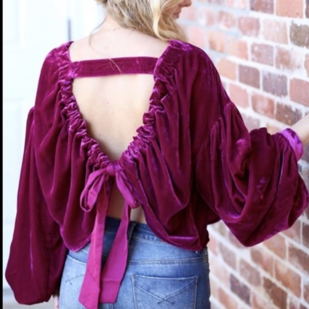 π FREE PEOPLE Gimme Some Lovin Top Pink Velvet - Picture 6 of 8
